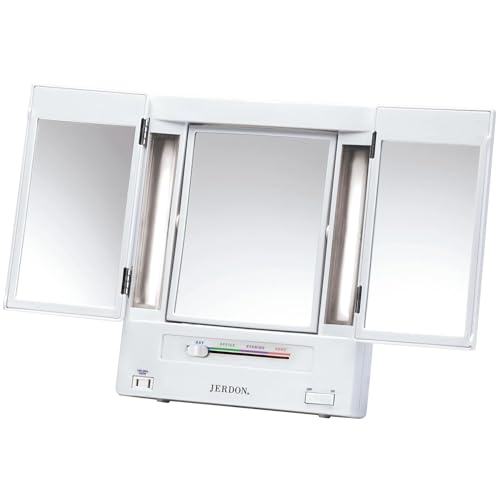 JERDON Tri-Fold Two-Sided Makeup Mirror