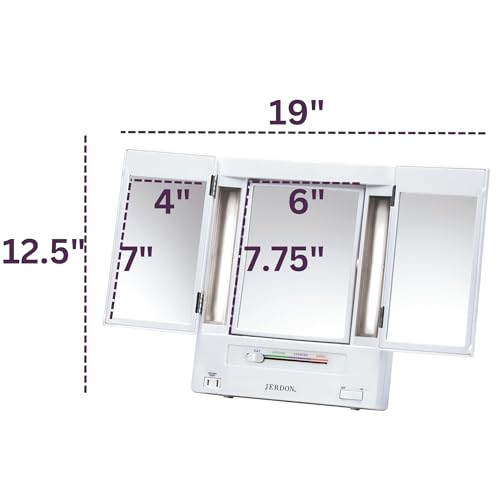 JERDON Tri-Fold Two-Sided Makeup Mirror