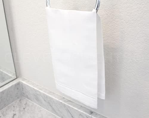 CleverDelights White Linen Hemstitch Hand Towels 14x22 Set of 6