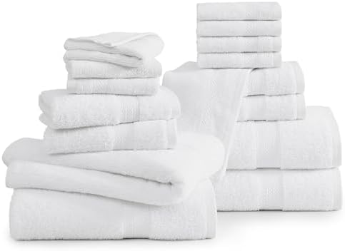 16-Piece Luxury Cotton Bath Towels Set - Soft Absorbent 100 Cotton Towels