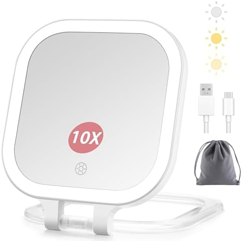 DESCHEN Rechargeable Travel Makeup Vanity Mirror with Lights and Magnification