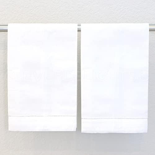 CleverDelights White Linen Hemstitch Hand Towels 14x22 Set of 6
