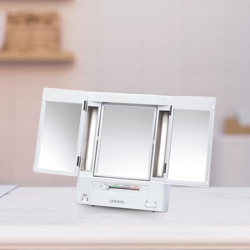 JERDON Tri-Fold Two-Sided Makeup Mirror