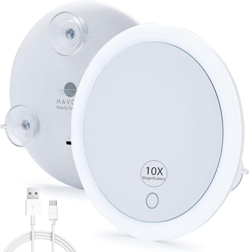 10X Magnifying Mirror with LED Light and 3 Suction Cups