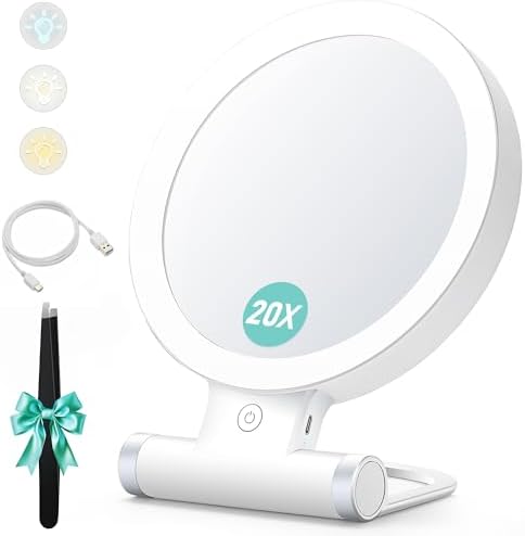 Double-Sided Travel Magnifying Mirror with 20X LED Light