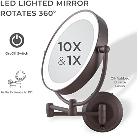 Zadro 10X1X LED Wall Mounted Makeup Mirror Oil-Rubbed Bronze