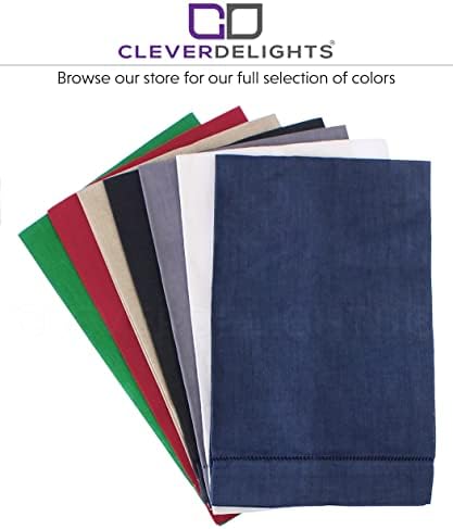 CleverDelights White Linen Hemstitch Hand Towels 14x22 Set of 6