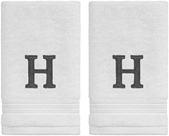 Monogram Embroidered 18x11 100 Cotton Fingertip Towels 2-Pack WhiteGray