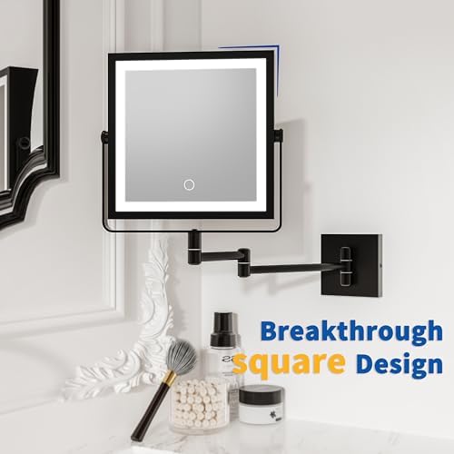 rqac Rechargeable Wall-Mounted Makeup Mirror wLights 10X magnification Matte Black