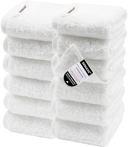 SEMAXE White Washcloth Set 12 Pc 100 Cotton