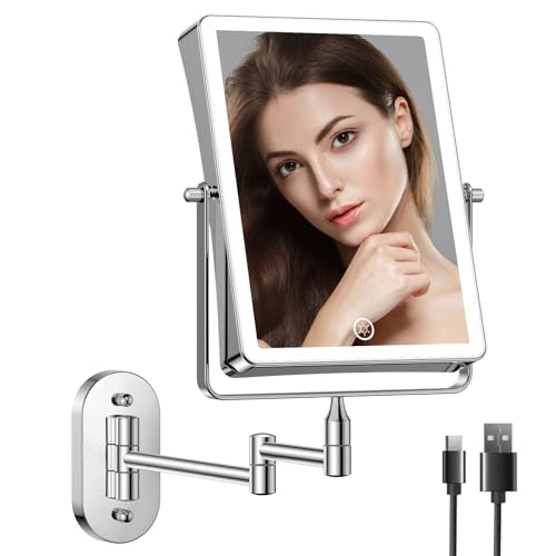 Adjustable 360 Wall-Mounted Makeup Mirror Dimmable Rechargeable