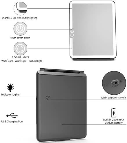 Weily Portable Makeup Mirror with LED Lights and Touch Screen
