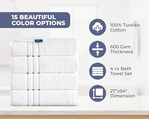 Hawmam Linen Extra-Soft 4-Piece White Bath Towels