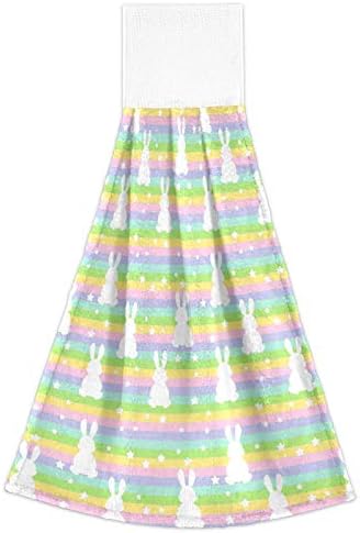 Perfect Gift Green Rainbow Rabbits Kitchen Hanging Hand Towels