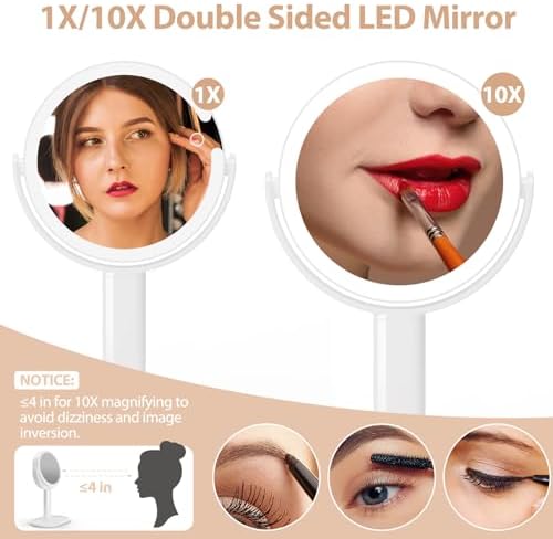 Lighted Makeup Mirror with Rechargeable 1X10X Magnification
