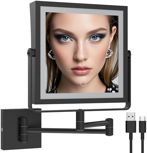 rqac Rechargeable Wall-Mounted Makeup Mirror wLights 10X magnification Matte Black