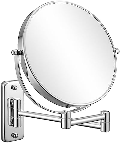 Adjustable Chrome-Finished Wall-Mounted Makeup Mirror with 10x Magnification
