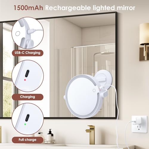 LUKYMIRO 1X 10X Magnifying Mirror with suction mount Rechargeable 360 Rotating