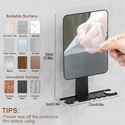Anti-Fog Shower Mirror - Removable Razor Toothbrush Holder