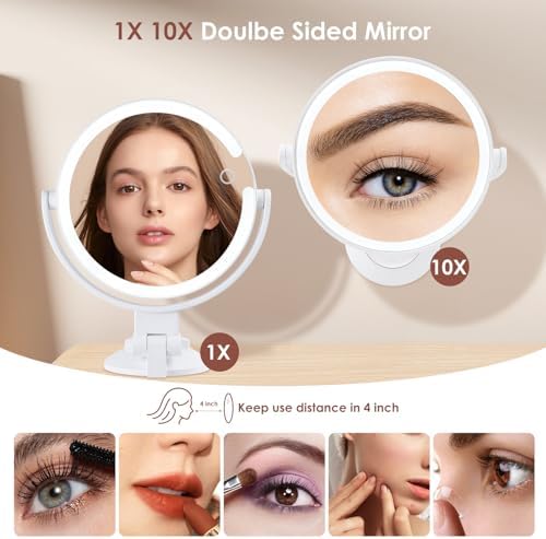 LUKYMIRO 1X 10X Magnifying Mirror with suction mount Rechargeable 360 Rotating