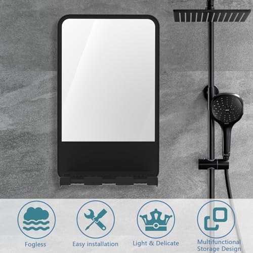 Anti-Fog Shower Mirror with Storage for Men Women