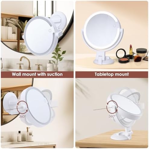 LUKYMIRO 1X 10X Magnifying Mirror with suction mount Rechargeable 360 Rotating
