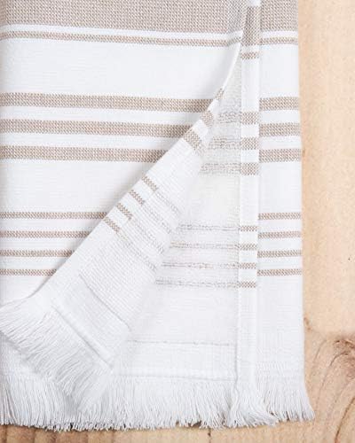 Sticky Toffee Modern Tan Striped Hand Towels Set of 2