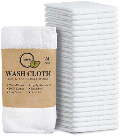 Softolle 100 Cotton Ring Spun Washcloth Soft Durable Multi-Purpose