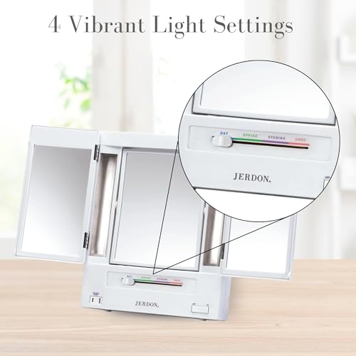 JERDON Tri-Fold Two-Sided Makeup Mirror