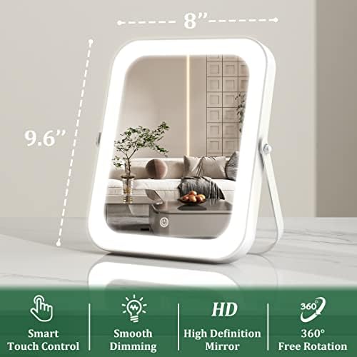 8x10 Lighted Vanity Mirror with Smart Dimming Stylish Design for Makeup