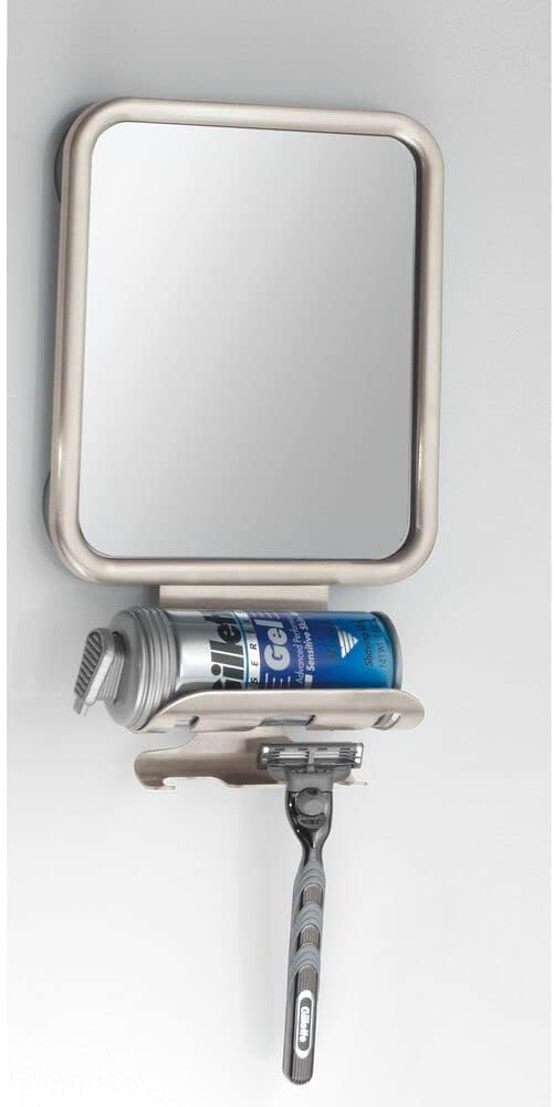 mDesign Large Metal Suction Shaving Mirror