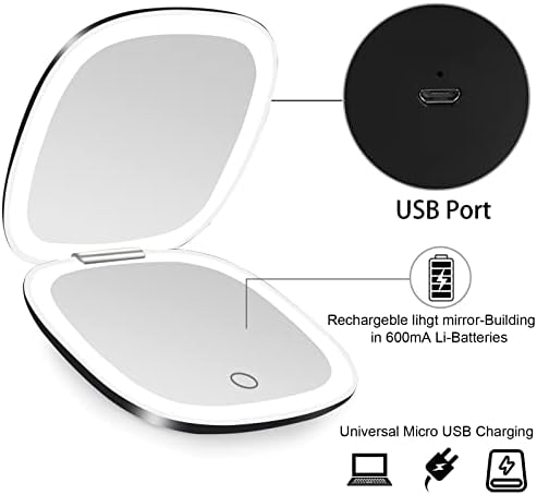 Deweisn Compact Mirror Travel Makeup Mirror with Rechargeable LED Lights