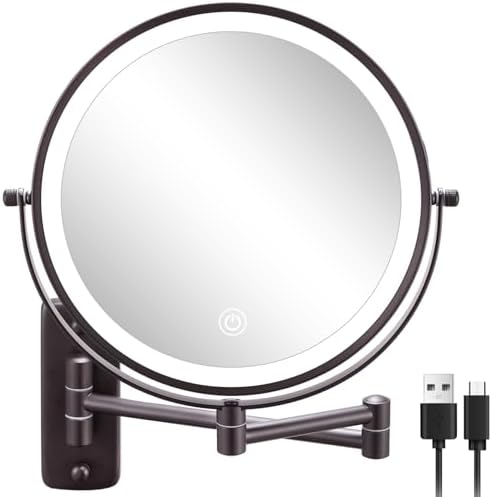 Wall-Mounted Lighted Makeup Mirror - 9 Inch Double-Sided 10X Magnifier