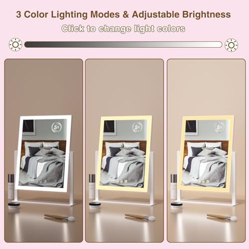 Compact Lighted Makeup Mirror with 5X Magnification and 360 Rotation