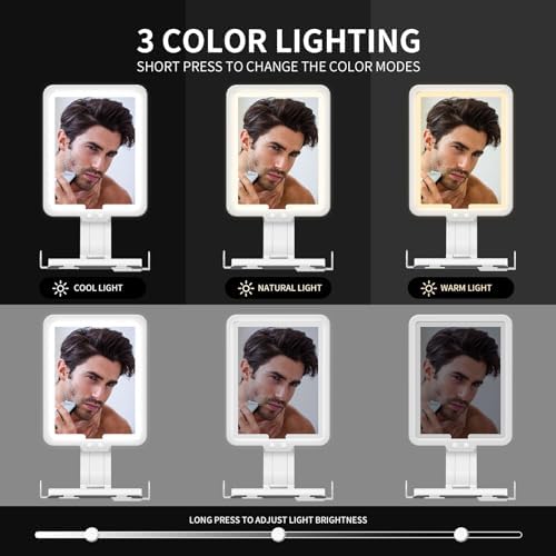 Lighted Anti-Fog Shower Mirror for Shaving - 3-in-1 Modes