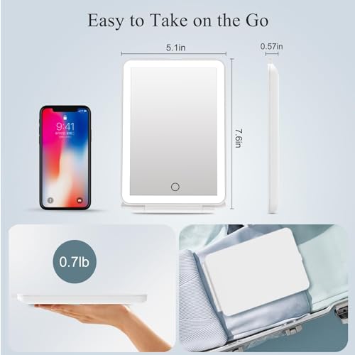 FUNTOUCH Rechargeable and Lightweight Travel Makeup Mirror with 72 LED Lights