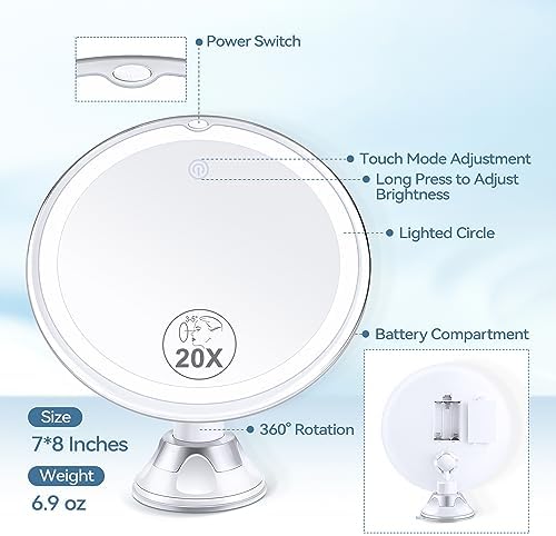 20x magnification compact mirror with suction cup