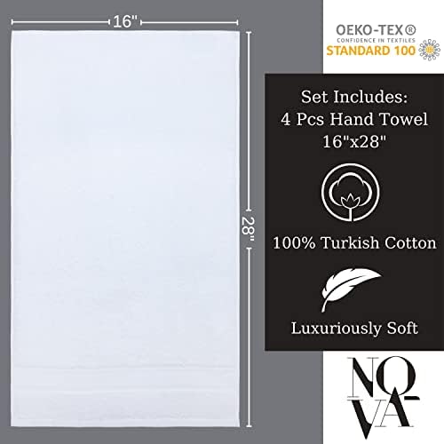 NOVA Luxury Linen - 4x Hand Towels Pure White Hotel Quality