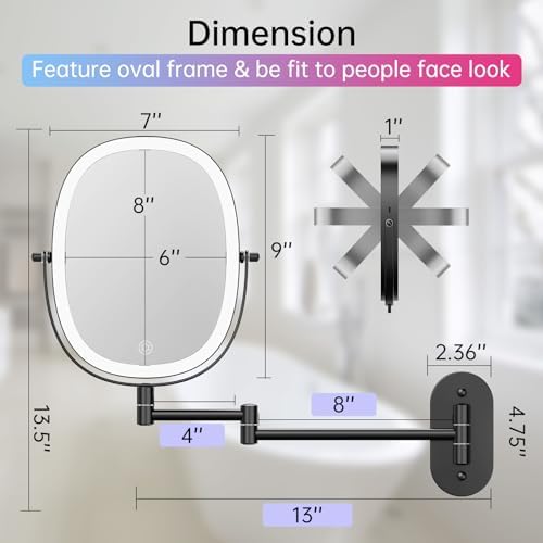 FUNTOUCH Wall Mounted Makeup Vanity Mirror Dual Magnification