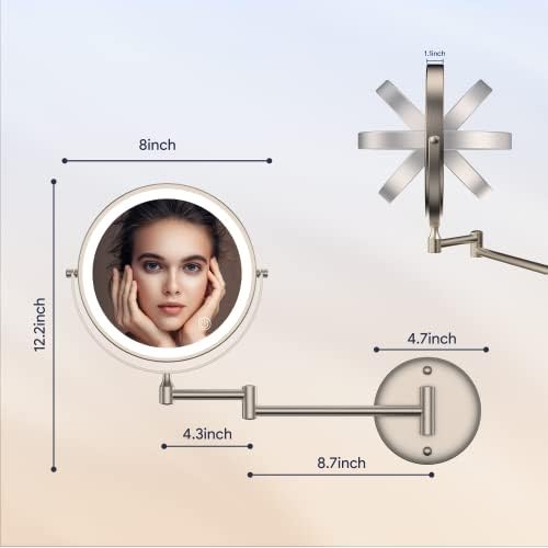 8-Inch Rechargeable LED Vanity Mirror with 360 Swivel 10X Magnification