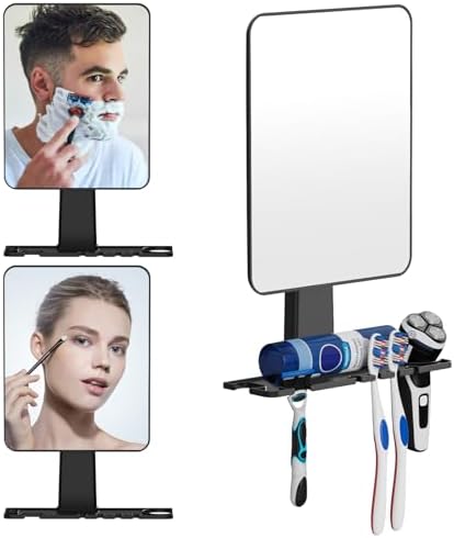 Anti-Fog Shower Mirror - Removable Razor Toothbrush Holder