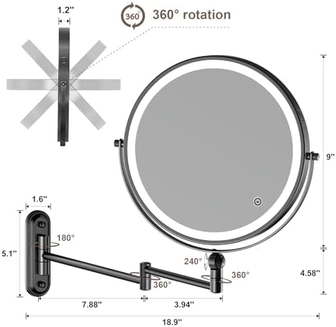 9 Confident Beauty Vanity Mirror with Rechargeable Light Adjustable Features