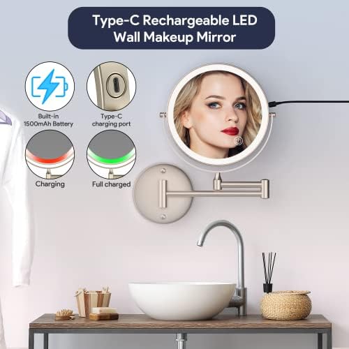 8-Inch Rechargeable LED Vanity Mirror with 360 Swivel 10X Magnification