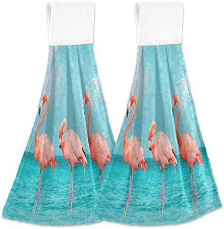 2 Pack Summer Flamingo Hand Towels Doormat to Sink