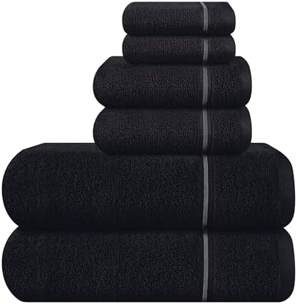 Stylish Ultra Soft 6-Piece Cotton Towel Set Black