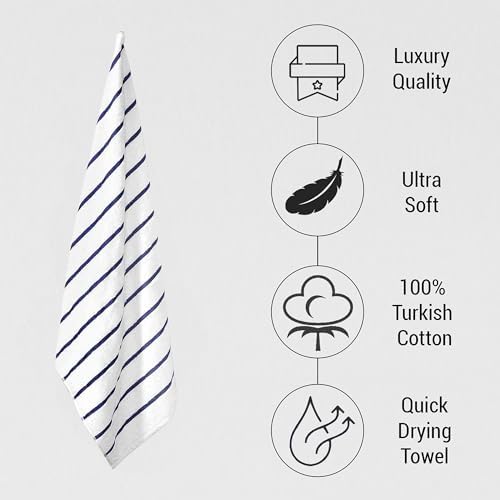 GT Globaltex 100 Turkish Cotton Premium Beach Towel Blue Striped 32x64 500 GSM