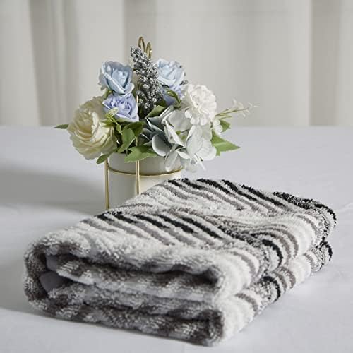 Violet Linen Hand Towels Set 2 - Luxury Terry Cotton Geometric Pattern 20x30 Black