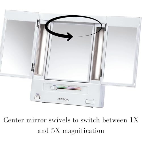 JERDON Tri-Fold Two-Sided Makeup Mirror