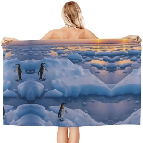 Penguins Sunset Microfiber Bath Towel 52x32in - Absorbent Soft