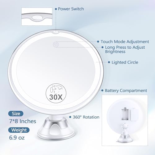 Strip-Down 30X Magnifying Mirror with Light for Precision Makeup